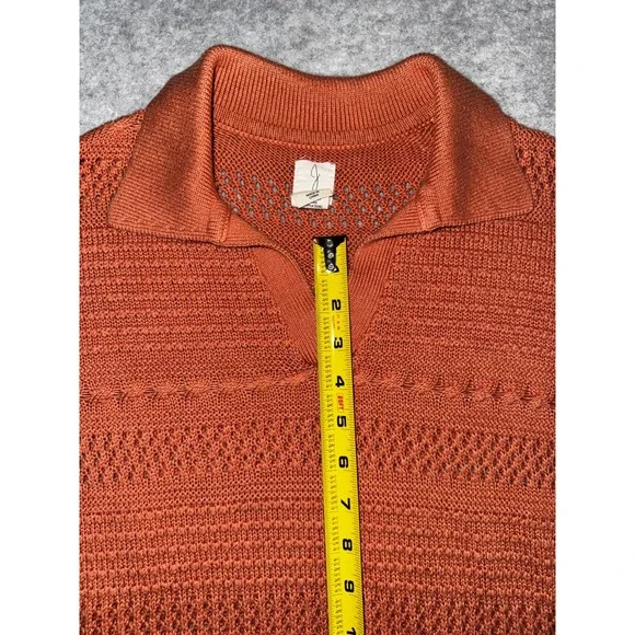 Joie Short Sleeve Open Knit Polo XS Rust Orange Earthy Pointelle Sweater - Picture 10 of 10